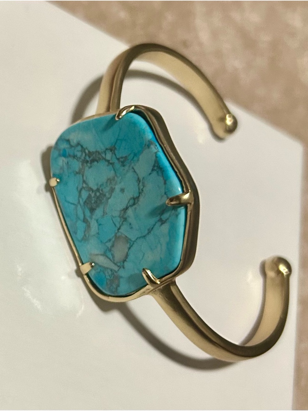 Gold Cuff Bracelet with Turquoise Stone